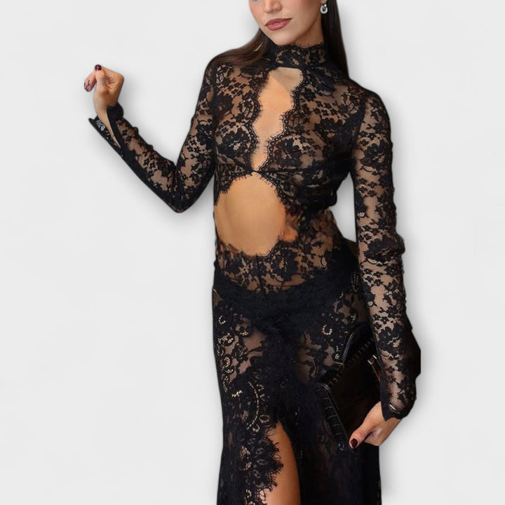 Antonie | Maxi šaty z průhledné krajky v odstínu Midnight Elegance