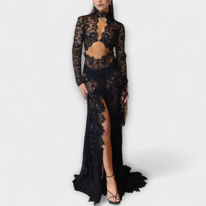 Antonie | Maxi šaty z průhledné krajky v odstínu Midnight Elegance