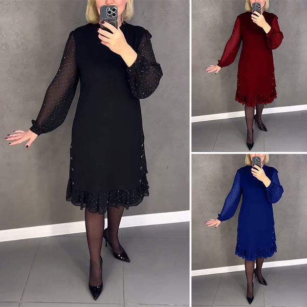 🔥👗 【S–5XL】Nové módní, volné šaty s volánem, jednobarevné, s dlouhým rukávem