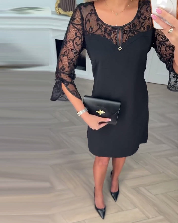 Jednobarevné patchworkové šaty s dlouhým rukávem