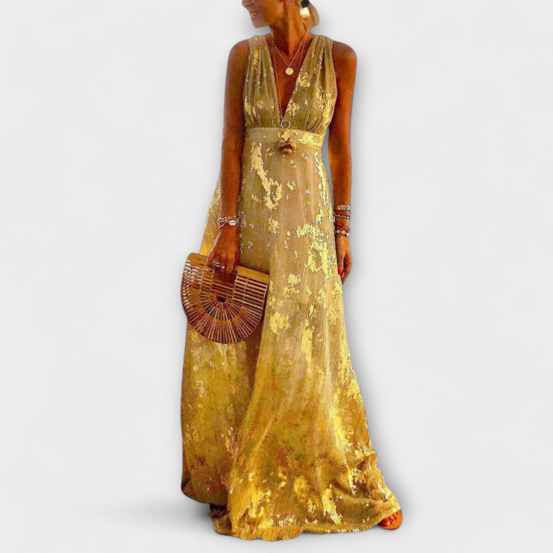 Elvíra | Maxi šaty s okázalými detaily a výstřihem do V