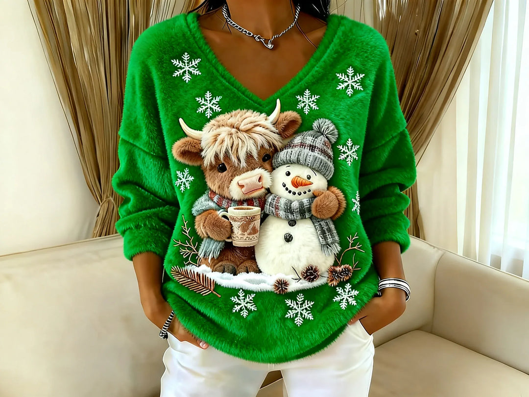 🔥Poslední den s 55% slevou🔥 Dámská halenka s výstřihem do V a potiskem skotského skotu Yeti