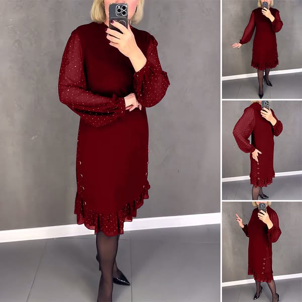 🔥👗 【S–5XL】Nové módní, volné šaty s volánem, jednobarevné, s dlouhým rukávem