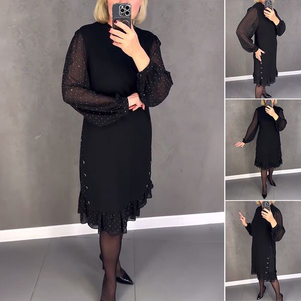 🔥👗 【S–5XL】Nové módní, volné šaty s volánem, jednobarevné, s dlouhým rukávem