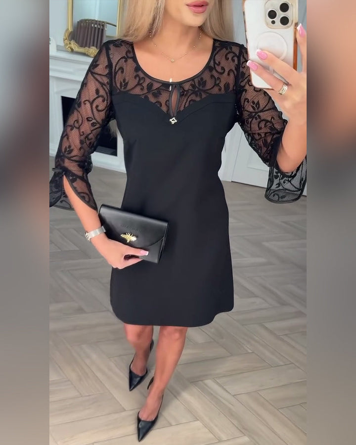 Jednobarevné patchworkové šaty s dlouhým rukávem