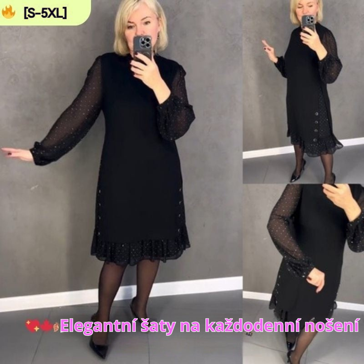 🔥👗 【S–5XL】Nové módní, volné šaty s volánem, jednobarevné, s dlouhým rukávem