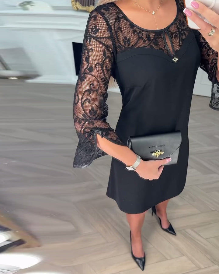 Jednobarevné patchworkové šaty s dlouhým rukávem