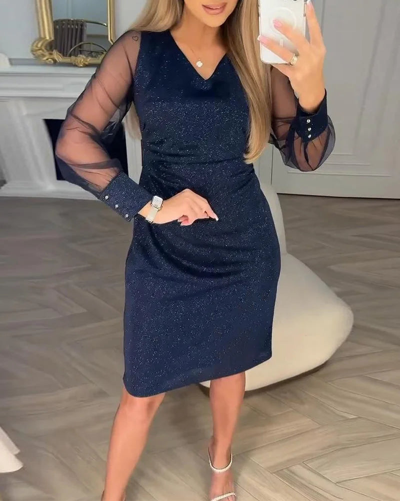 Luna | Třpytivé šaty s výstřihem do V a tylovými rukávy ✨