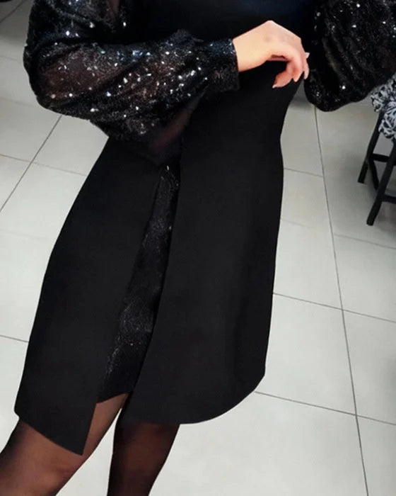 Elegantní patchworkové šaty s nabíranými rukávy